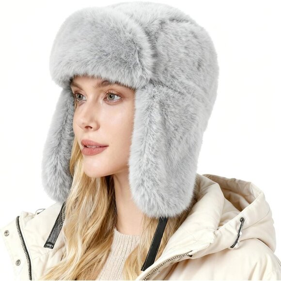 Unisex Grey Trapper Hat with Ear Flaps Winter Russian Style Windproof main image 6